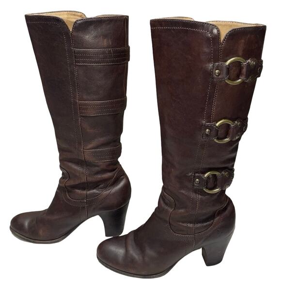 FRYE Fiona 3 Strap Brown Leather Tall Heeled Boots     Size: 7M - Picture 4 of 8